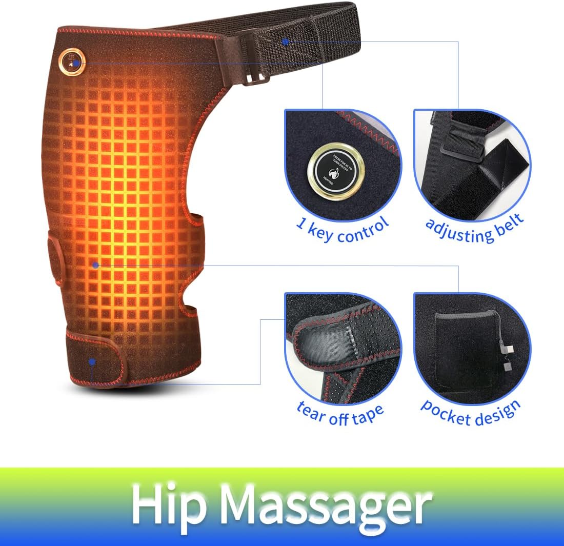 Heated Hip Joint Bracket with Adjustable Electric Hip Massager, Thigh Heating Pad, Hip Joint Support for Relieving Sciatica (Black) - Image 9