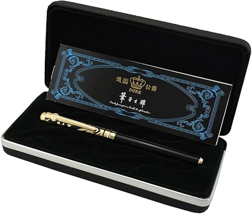 Miniatura 7 de Duke Sapphire Fude Pluma estilográfica de punta de zafiro negro y dorado, juego de caja de regalo original, bolígrafo de escritura de punta doblada