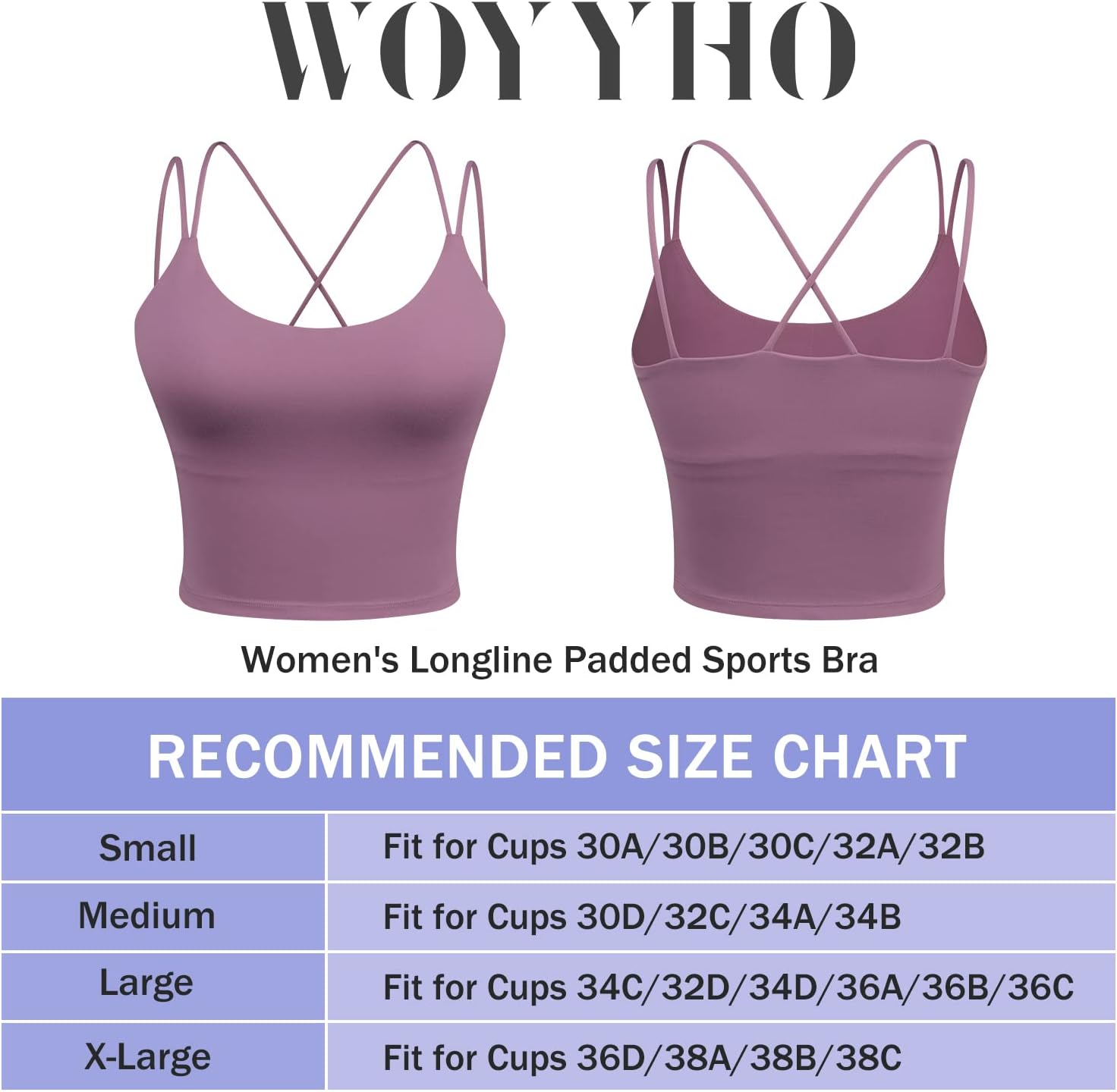 WOYYHO Women's Longline Sports Bra Padded Strappy Yoga Bra Fitness Running Workout Crop Tank Top（2pack） - Image 6