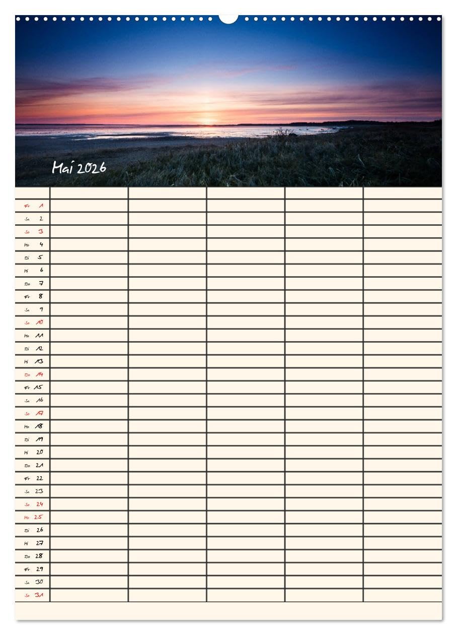 Noch mehr Föhrweh Familienplaner (hochwertiger Premium Wandkalender 2026 DIN A2 hoch), Kunstdruck in Hochglanz: Entschleunigende Landschaftsaufnahmen von der Insel Föhr (CALVENDO Orte)
