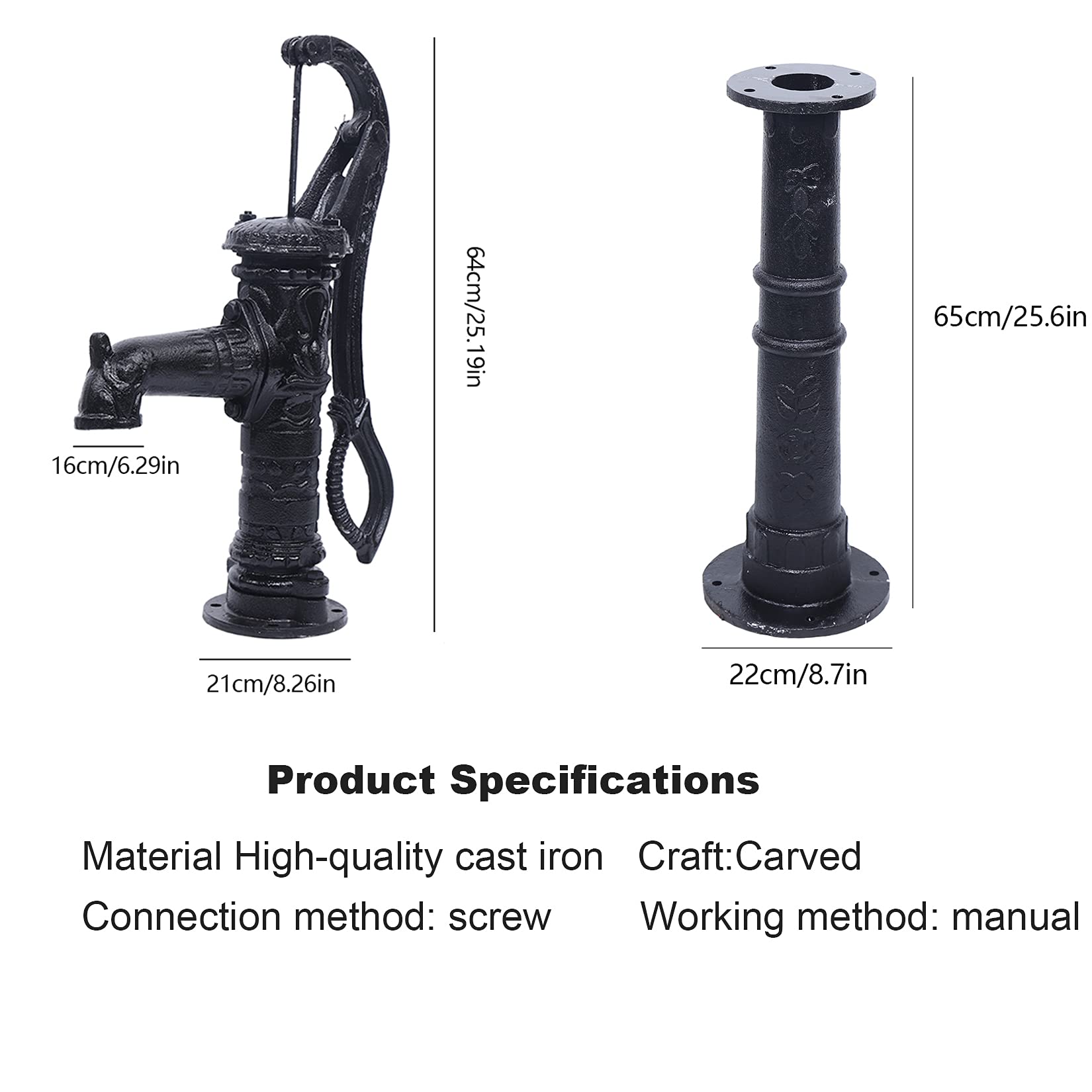 DYRABREST Vintage Hand Well Pump kit,Pitcher Water Pump with Heightening Base for Garden Decoration,Deep Well