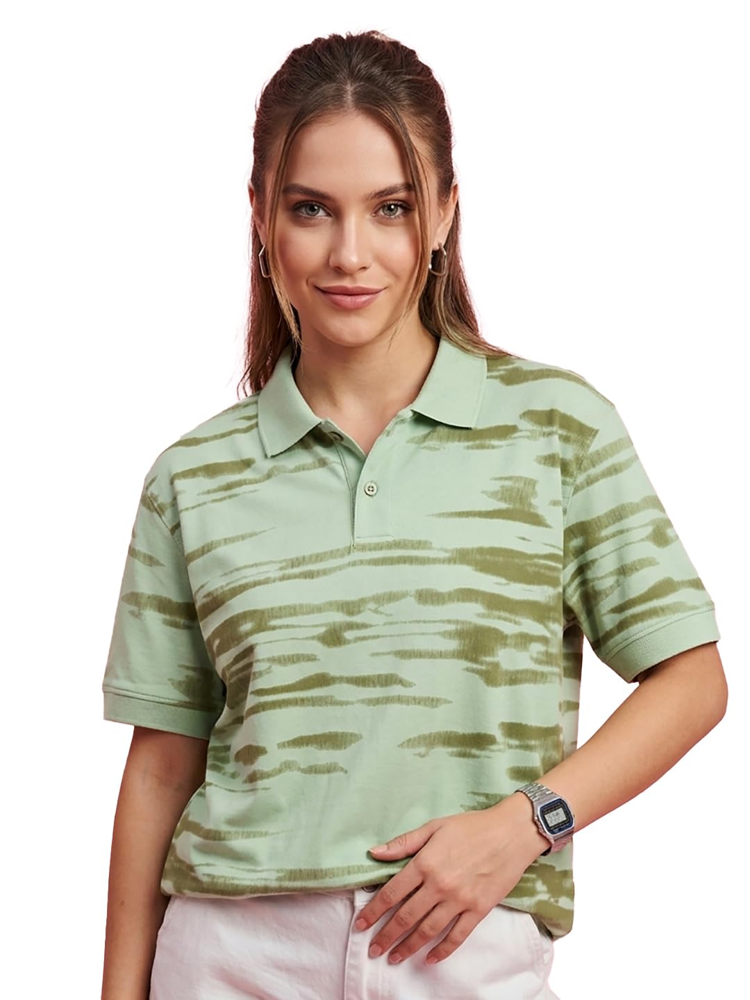 Women Printed Polo Neck Half Sleeve| Tshirt-image-28