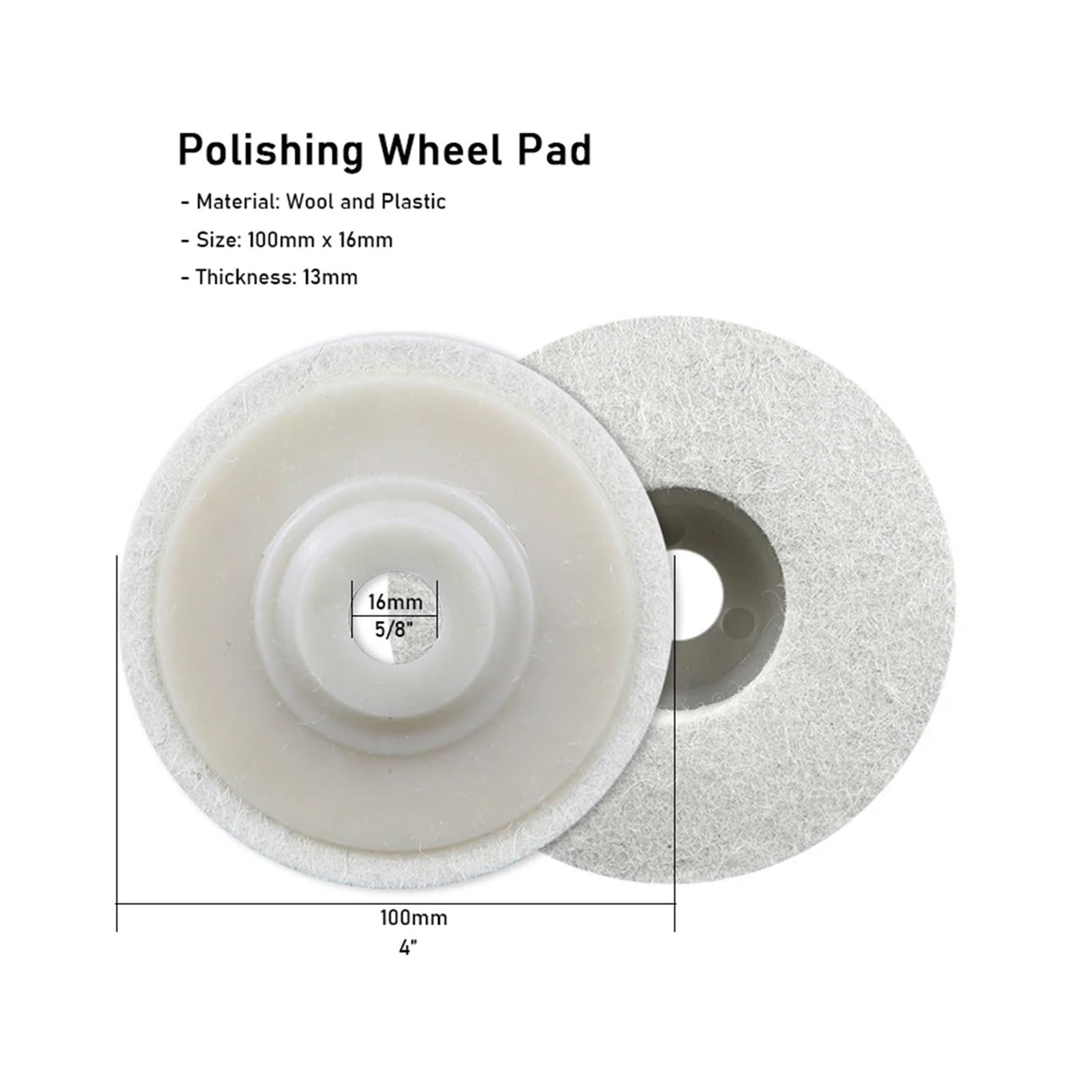 Polierscheibe für Tischschleifmaschine 4-Zoll-Polierscheibe aus Wollfilz, Polierpads for Winkelschleifer, Reinigungsscheibe for Metall, 100 mm x 16, Schleifmittel(2pcs)