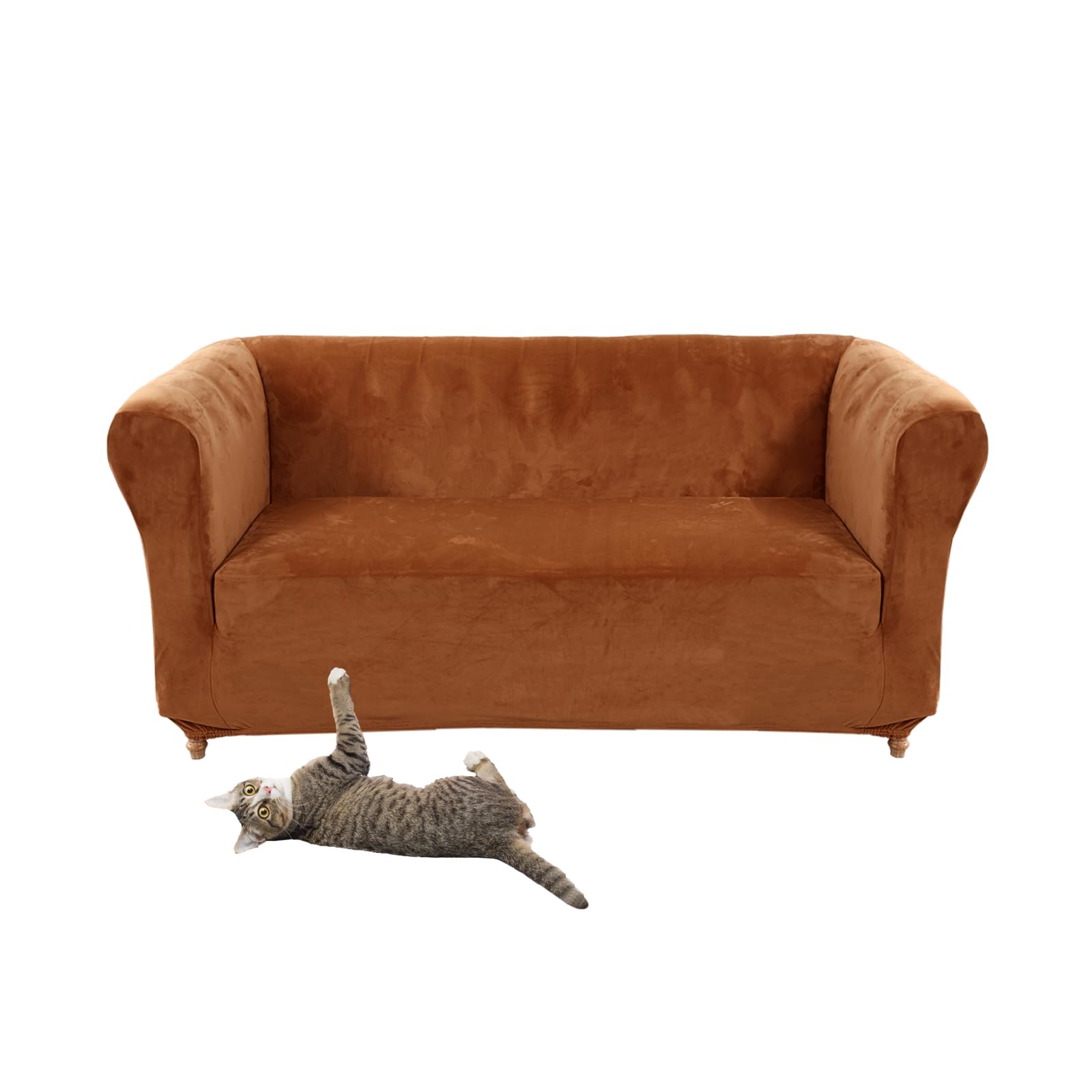Funda de sofá Chesterfield de terciopelo elástico, funda de sofá con funda de cojín de asiento para sillón curvo, estilo vintage, se adapta a asientos de dos plazas y asientos pequeños