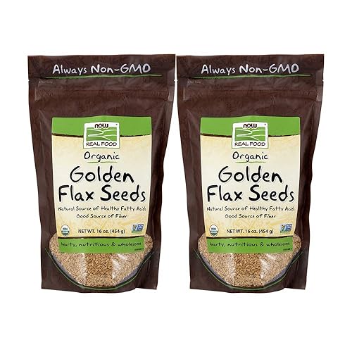 NOW Foods Semillas de lino dorado orgánicas certificadas, 16 onzas (paquete de 2)
