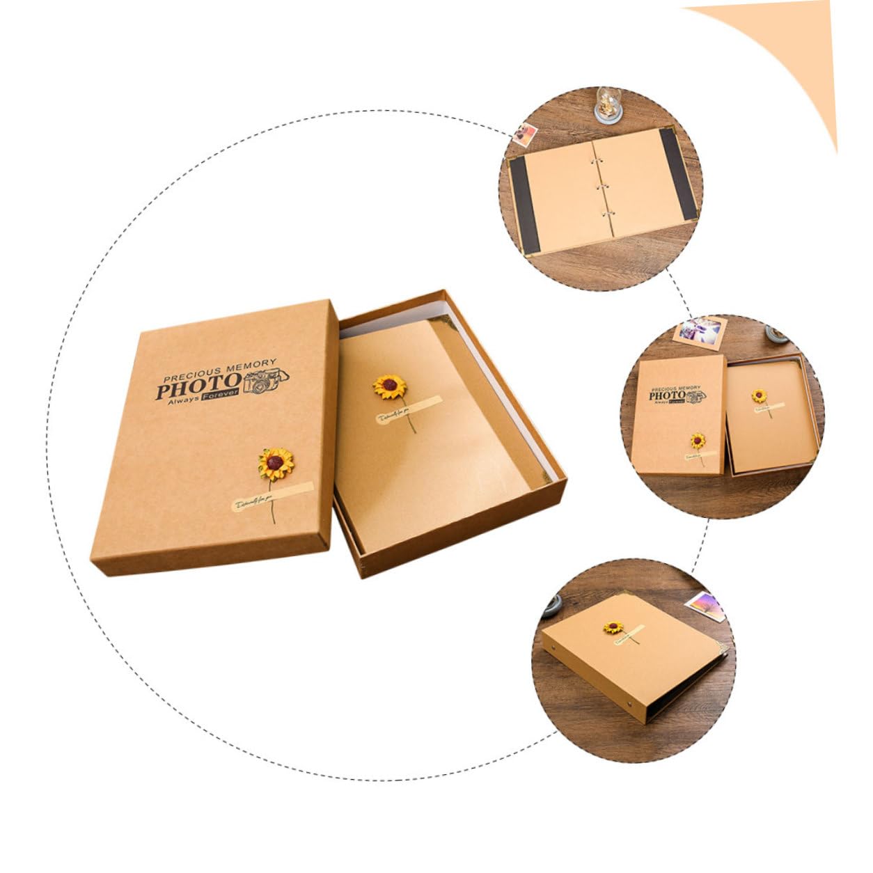Álbum de Recortes DIY de Papel Kraft Artesanal Tamaño Mediano Páginas Amarillas Caja Kraft Incluida Álbum para Fotos de Viajes y Familia y Delicado para Manualidades