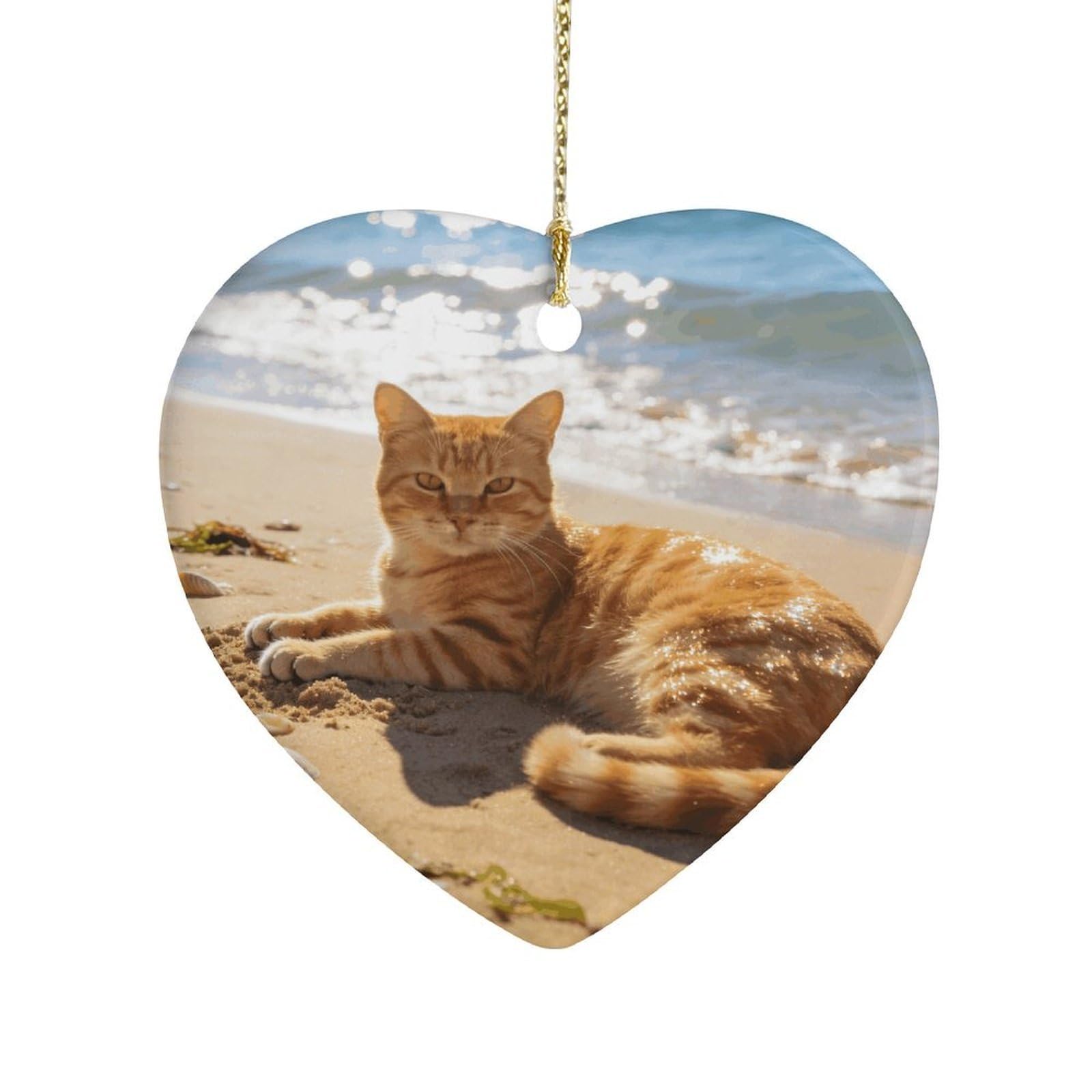 Khauerbc Style Beach Catheart Shaped Ceramic Ornament With String,Ceramic Ornament,Two-Sided Printed For Christmas Tree And Holiday Decoration