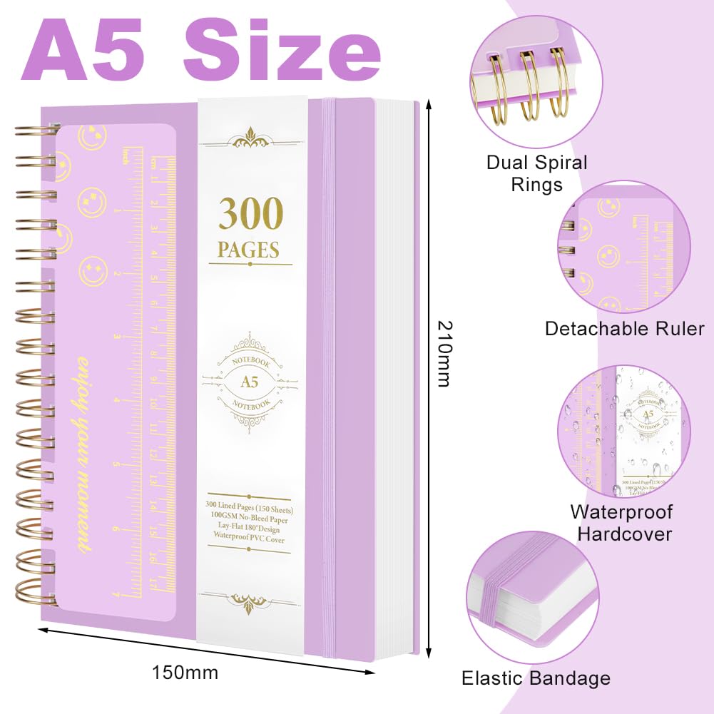 Carnet A5 Ligné 300 Pages Spirale Papier 100g/m² Couverture Rigide PVC