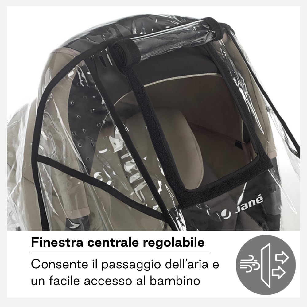 Jané Parapioggia Navicella Universale, Copertura Pioggia Passeggino Bebè, Trasparente, con Finestra e Borsa Trasporto