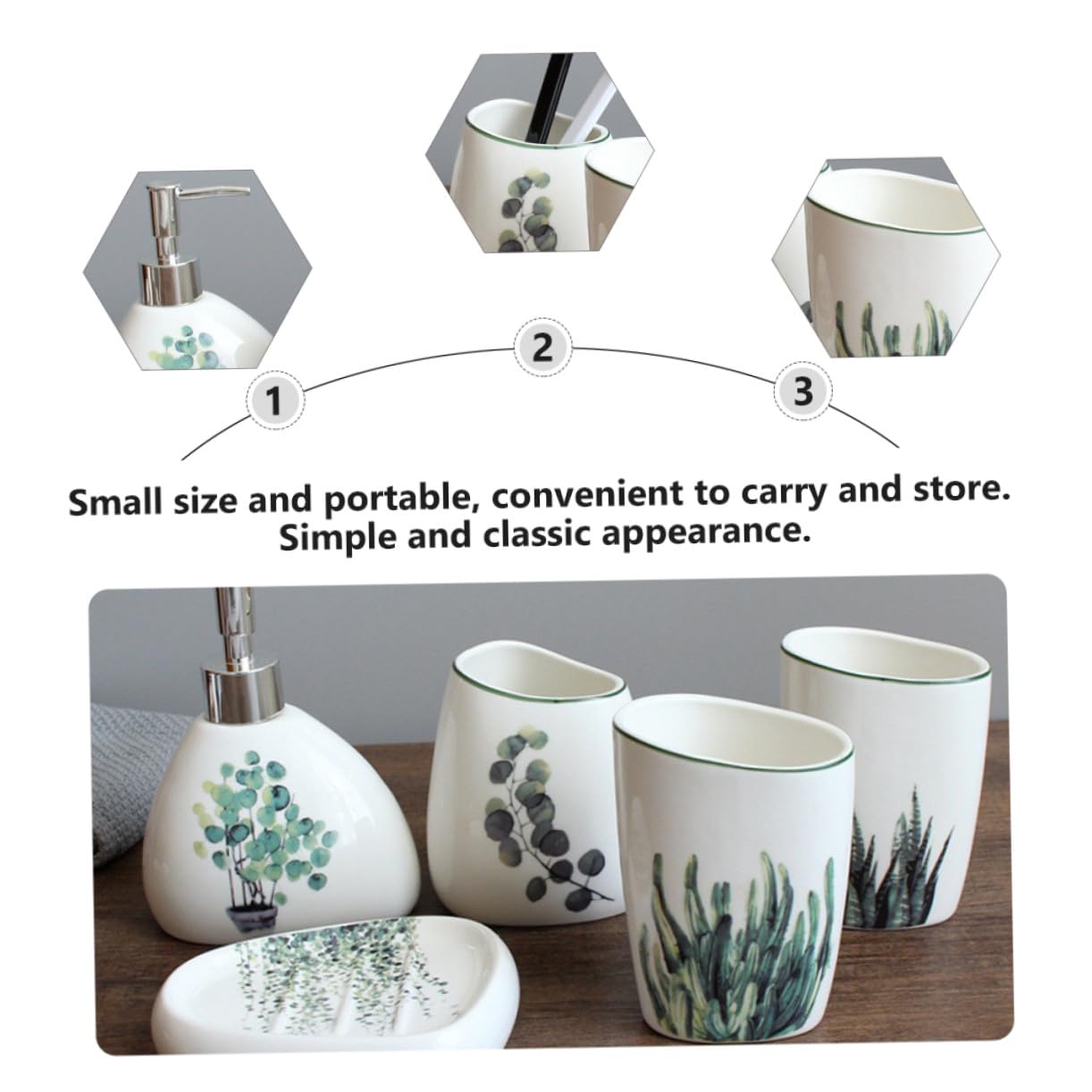 WOONEKY 5 pezzi Accessori per Bagno in Ceramica Verde Include Bicchieri Porta Spazzolino Dispenser Lozione e Portasapone Design Compatto e Superficie Liscia Facile da Pulire per