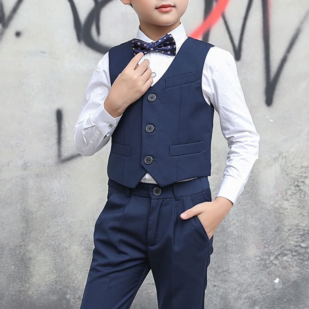 FYMNSI Gentilhomme Tenues de Smoking pour Enfant Garçon Chemise à Manche Longue + Noeud Papillon + Gilet + Pantalon Ensemble de Formel Fête di Mariage Cérémonie 4-16 Ans