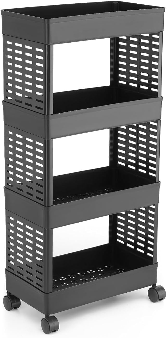PALAK Plastic Multipurpose 4-Tier Floor Mount Corner Shelf Kitchen Organizer Rack/Storage Shelf/Dish Rack/Storage Rack For Kitchen (Black) (4Xl, Black)