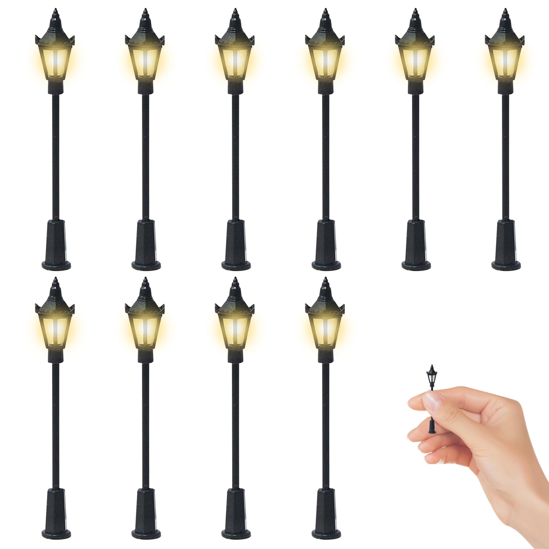 Lot De 12 Lampadaires Miniatures 8 Cm - Décoration éclairage Pour Maquettes, Dioramas, Scènes De Table - 8