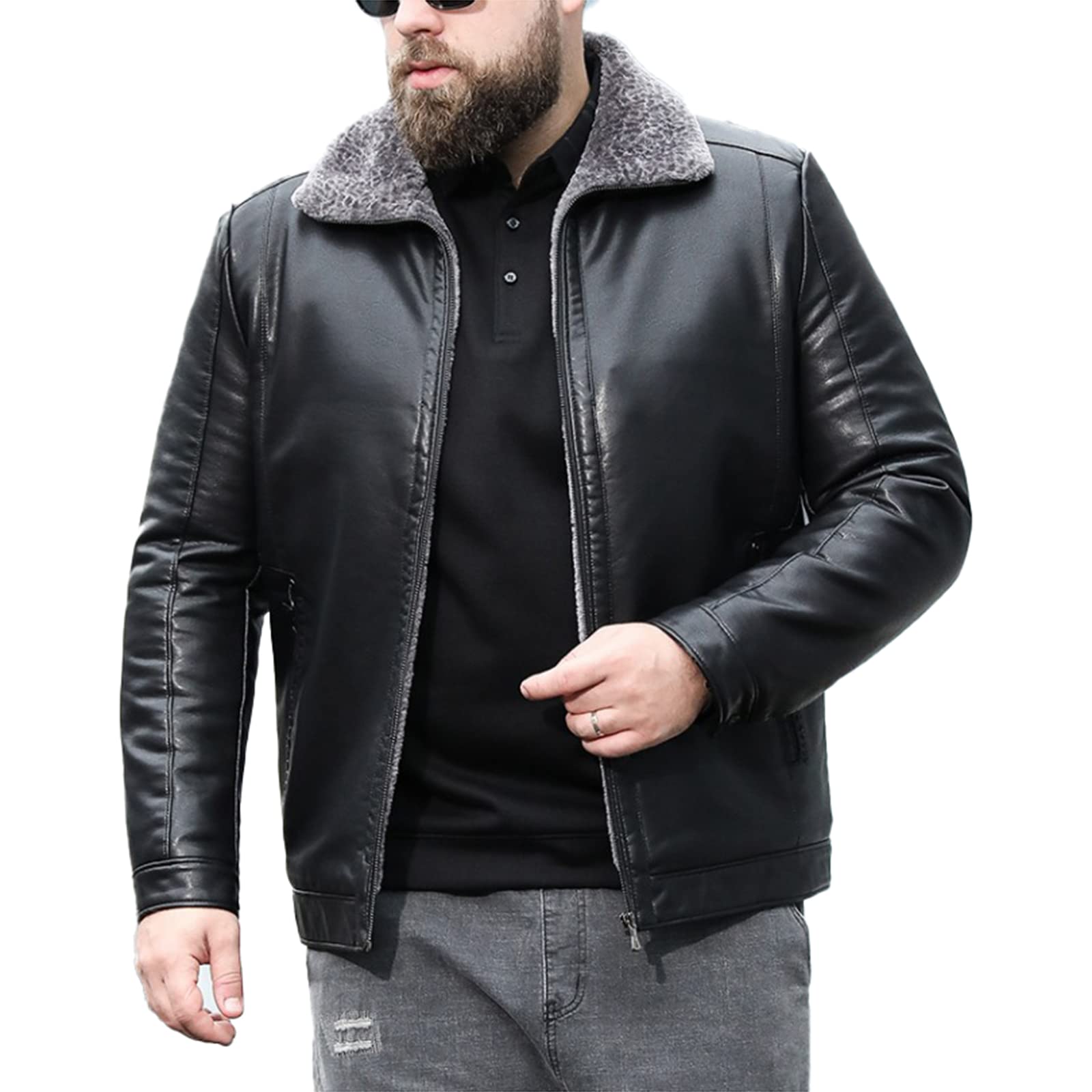 Produktbild von Herren Kunstleder Jacke Kapuze Bomberjacke Mantel Vintage Motorradjacke
