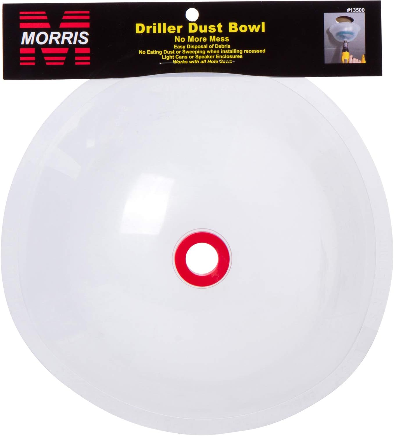 Morris Products Drillers Dust Bowl – Saw Dust Collector – Collects Dust When Drilling Holes for Recessed Lighting Fixtures – Lightweight Flexible Material – Simple Attachment - 12 x 5 x 12 inches