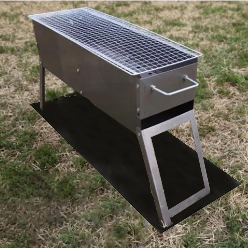 Tapis de protection de sol ignifuge pour barbecue à gaz 99 x 183 cm 3 couches en fibre de verre silicone résistant à la chaleur Tapis de barbecue extérieur antidérapant pour un nettoyage