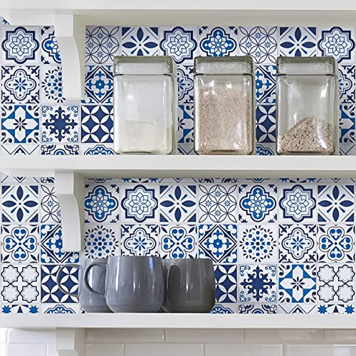 Image of NAREVAL Blue Floral Marble Wallpaper for Kitchen cabinets Marble Wallpaper Oil Proof Waterproof Stickers Waterproof Wall Paper for Home and Kitchen (Blue Floral K10 60 * 200 Cm) (Pack of 6)
