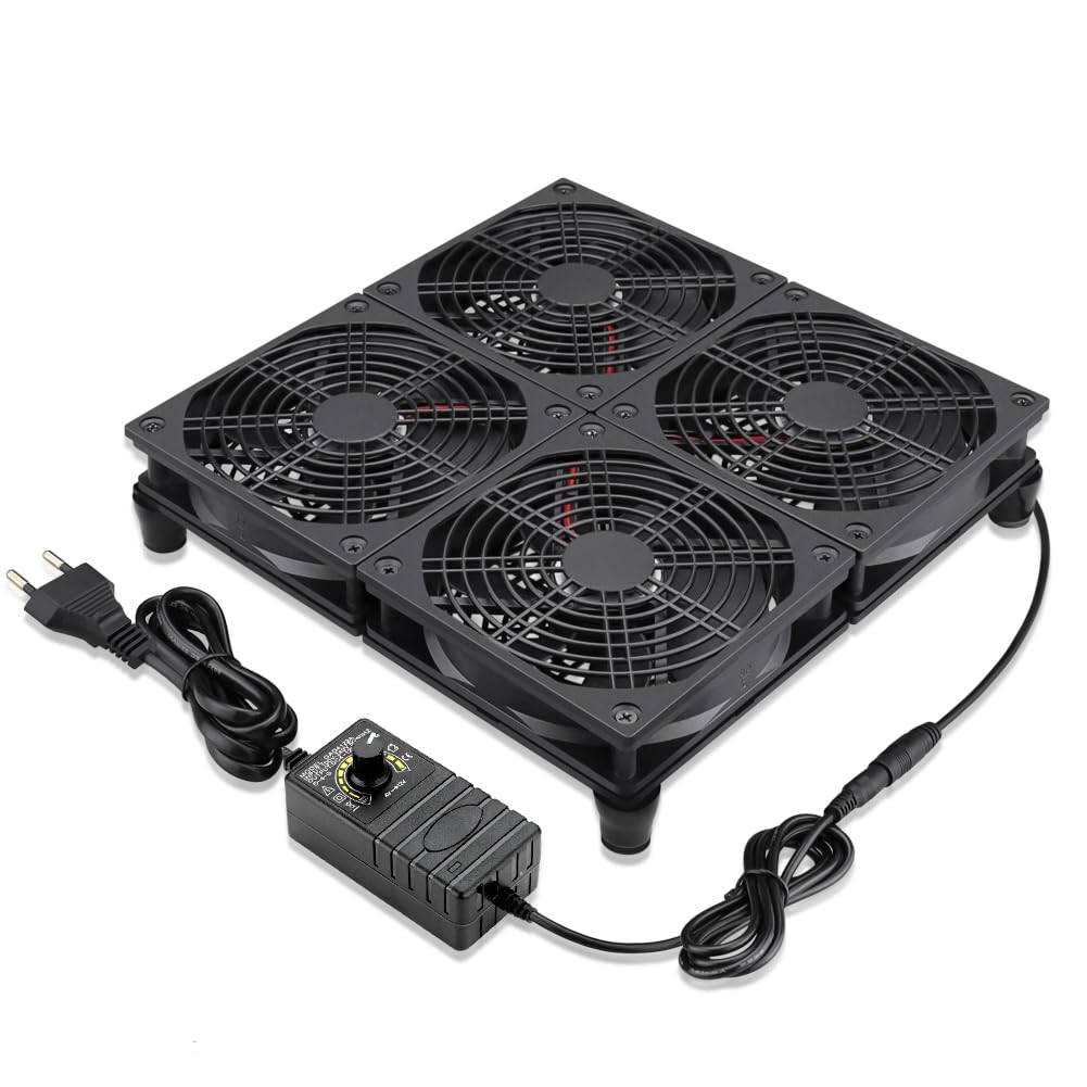 GDSTIME Ventilador de 230 V, gran flujo de aire, 4 x 120 mm, ventilador de refrigeración de 220 V CA, accionado por corriente alterna, control de velocidad, tubo de escape, intercambio de ventilador
