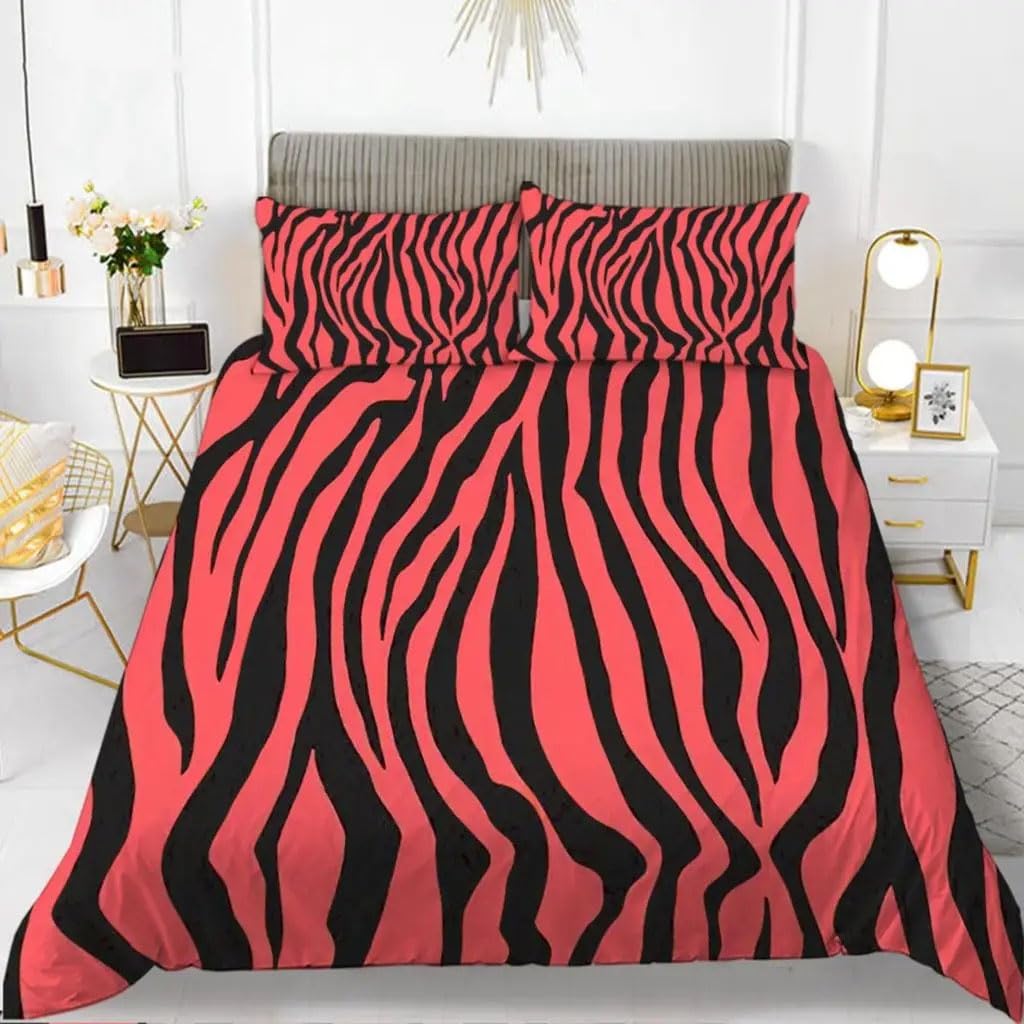Housse de couette douce en microfibre zèbre rouge 140x200 pour enfant