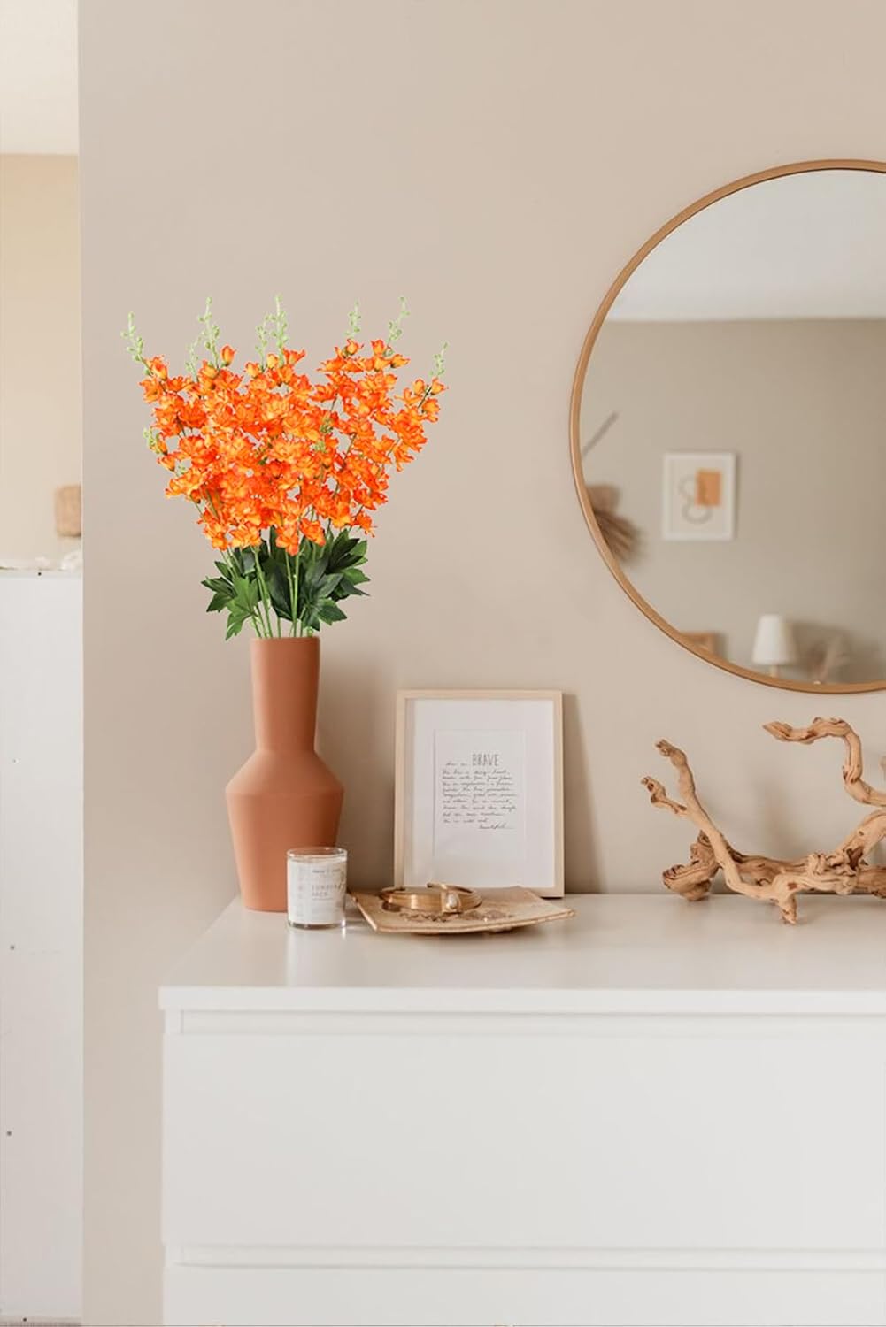 Orange Delphinium Artificial Flowers,8PCS Long Stem Silk Larkspur Flowers 33.5'' Faux Delphinium Stems for Tall Vase Home Wedding Table Decor(Orange) - Image 3