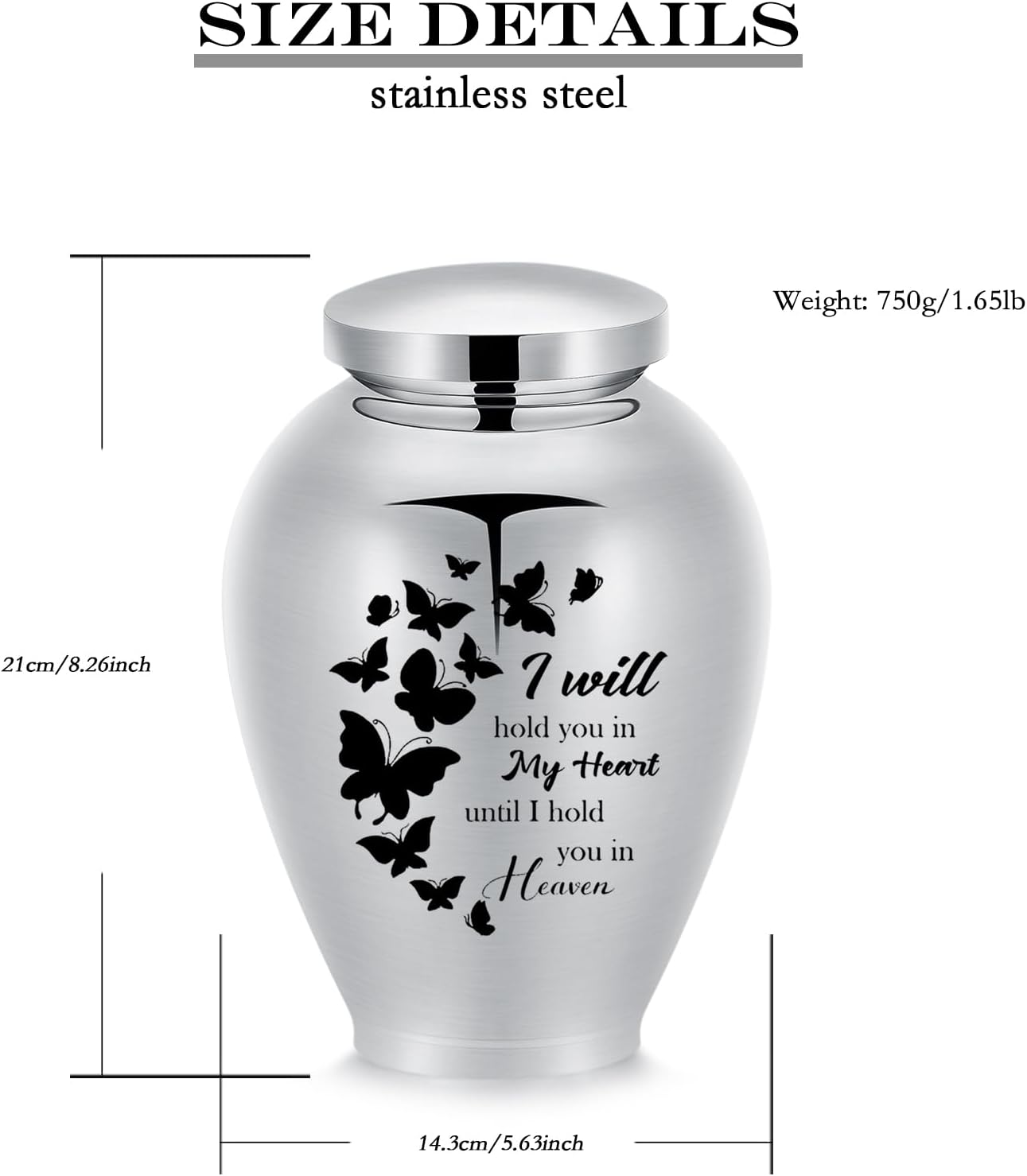 Large Urn for Human Ashes Stainless Steel Memorial Cremation Butterfly Urn for Ashes for Women Men Keepsake Urns for Pet Ash Memorial Decorative Cremation Urns (Steel-Butterfly-w, 8.26 * 5.63)