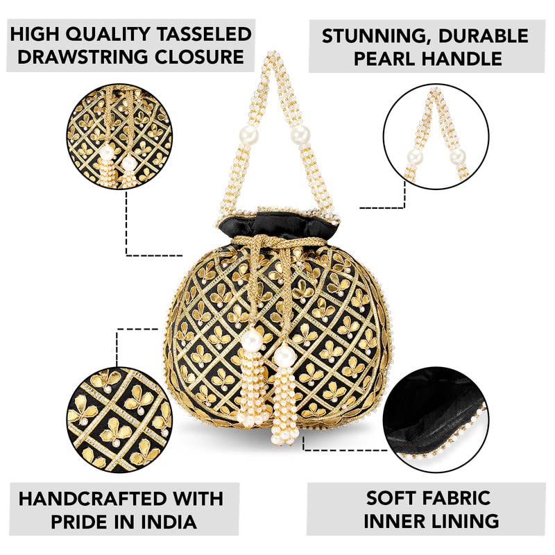 Image of Aheli Embroidered Potli Bag Gift for Women Handmade Ethnic Purse Evening Handbags Stylish Bridal Fashion Clutch Bag