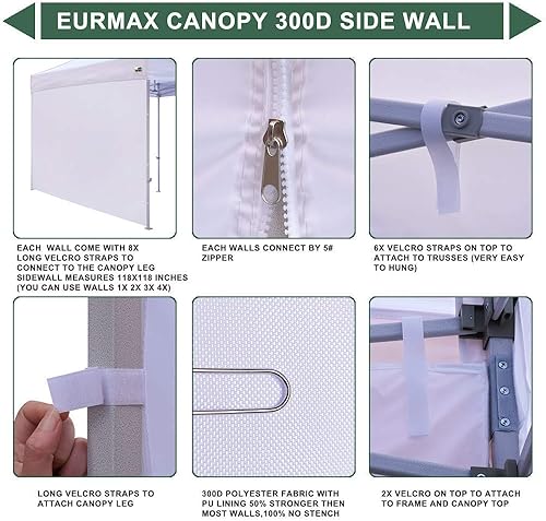 Miniatura 5 de Eurmax USA - Instant SunWall, toldos desplegables para tienda de campaña, lona para pared lateral de 10 x 10pies, 1paquete solo para pared lateral