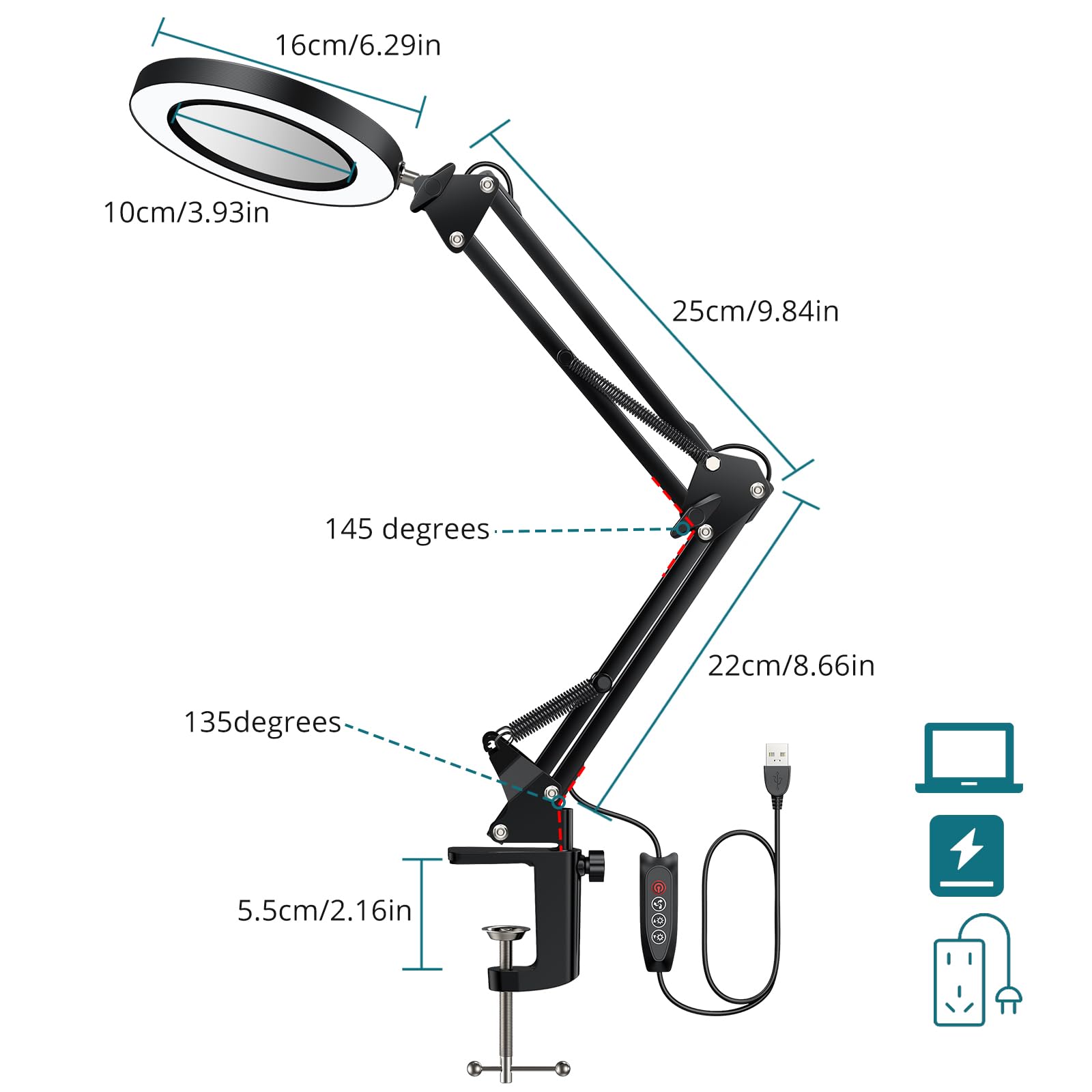 YGiTK Magnifying Glass with Light, Magnifying Desk Lamp, 3 Color Modes & 10 Brightness Dimmable - Image 4
