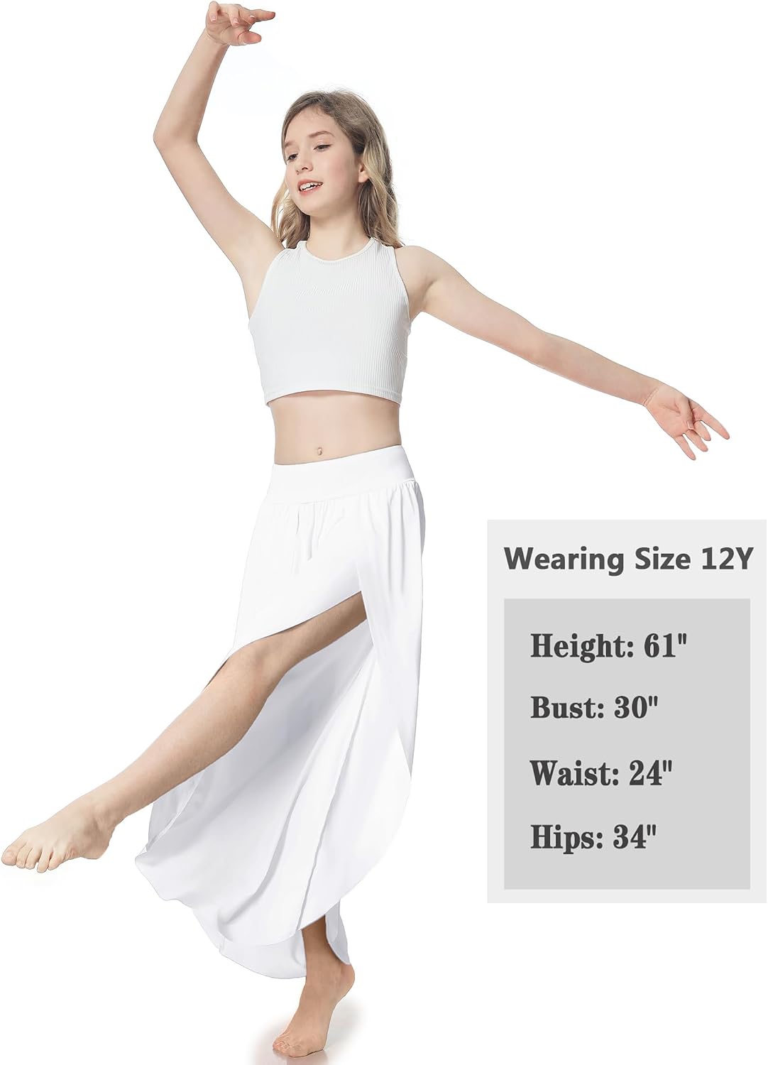 EXARUS Girls Flowy Pants Summer Dance Palazzo Wide Leg Trousers Split High Waisted Vacation Casual Beach Kids 6-12Y