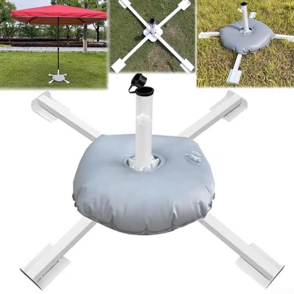 Rostbeständiger Schirmständer mit Kreuzrahmen für den Außenbereich mit beschwertem Wassersack für Terrasse und Garten, passend für Standard-Schirmstangen, robuster stabiler Stand für windiges Wetter