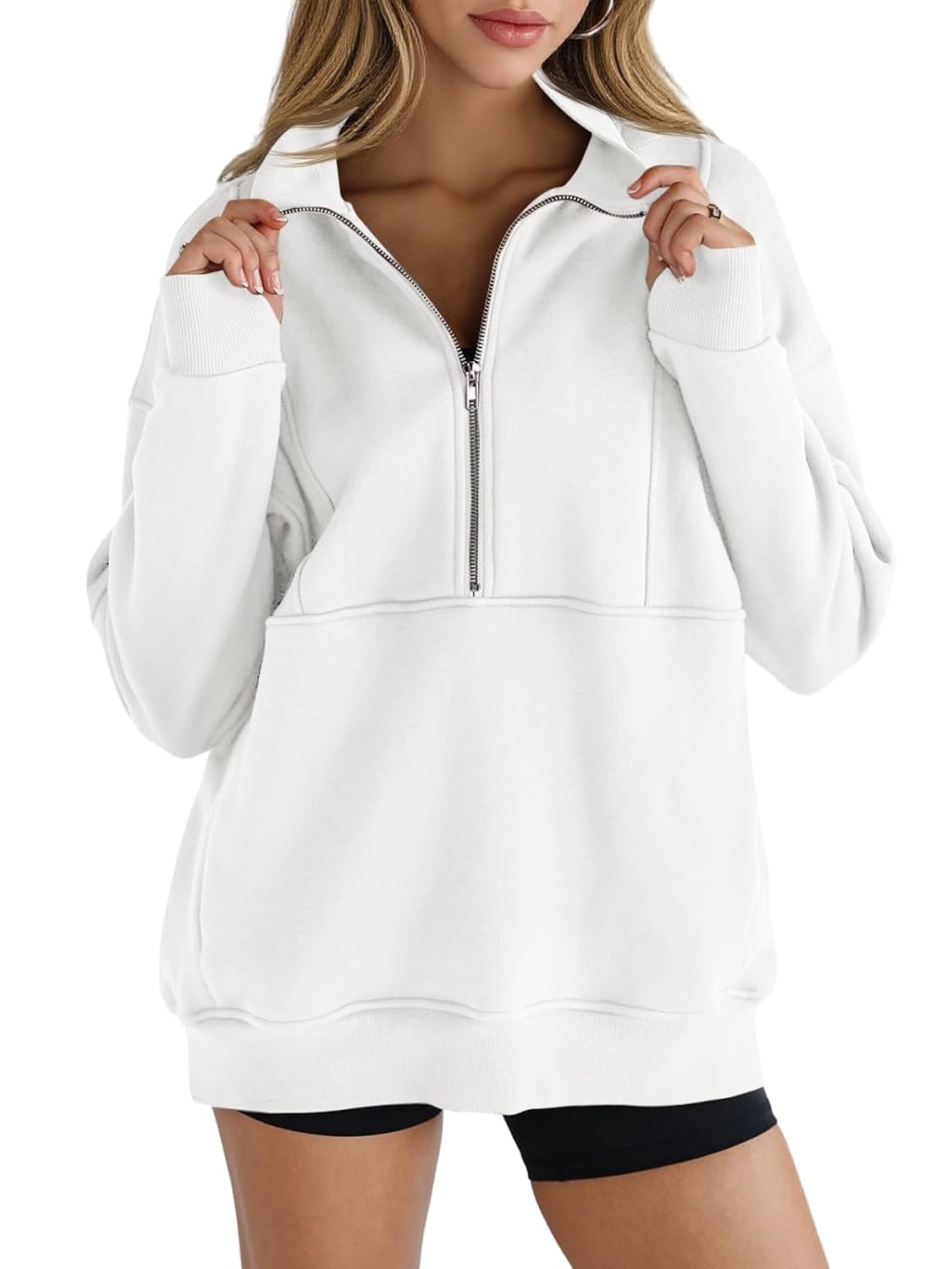 Women's Half-Zip Fleece Pullover with Thumb Holes - Image 9