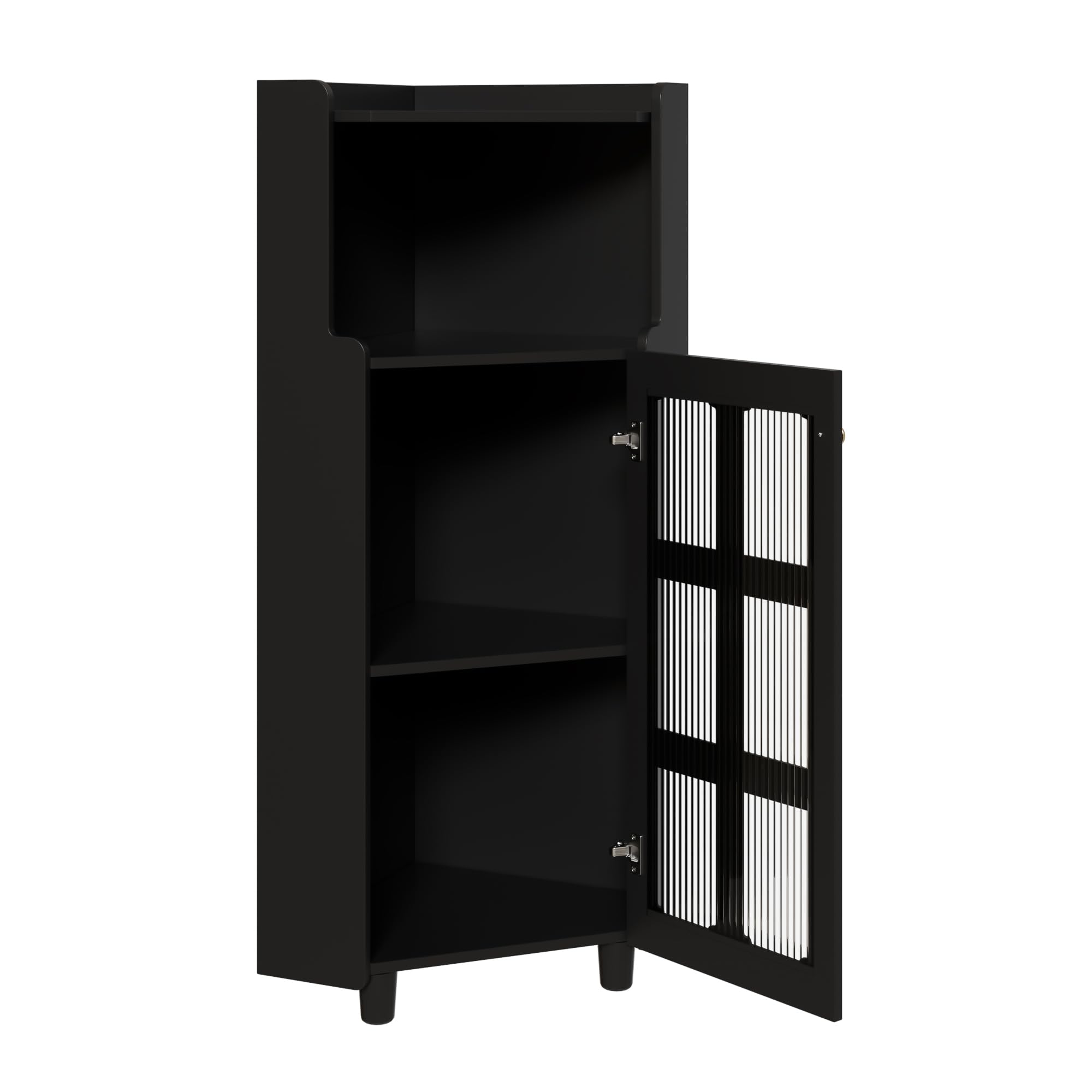 Armario esquinero de 63,5 x 124 cm, armario de baño, armario de baño con superficie lacada e iluminación LED – Moderno mueble esquinero con control de aplicación, para salón, estantería