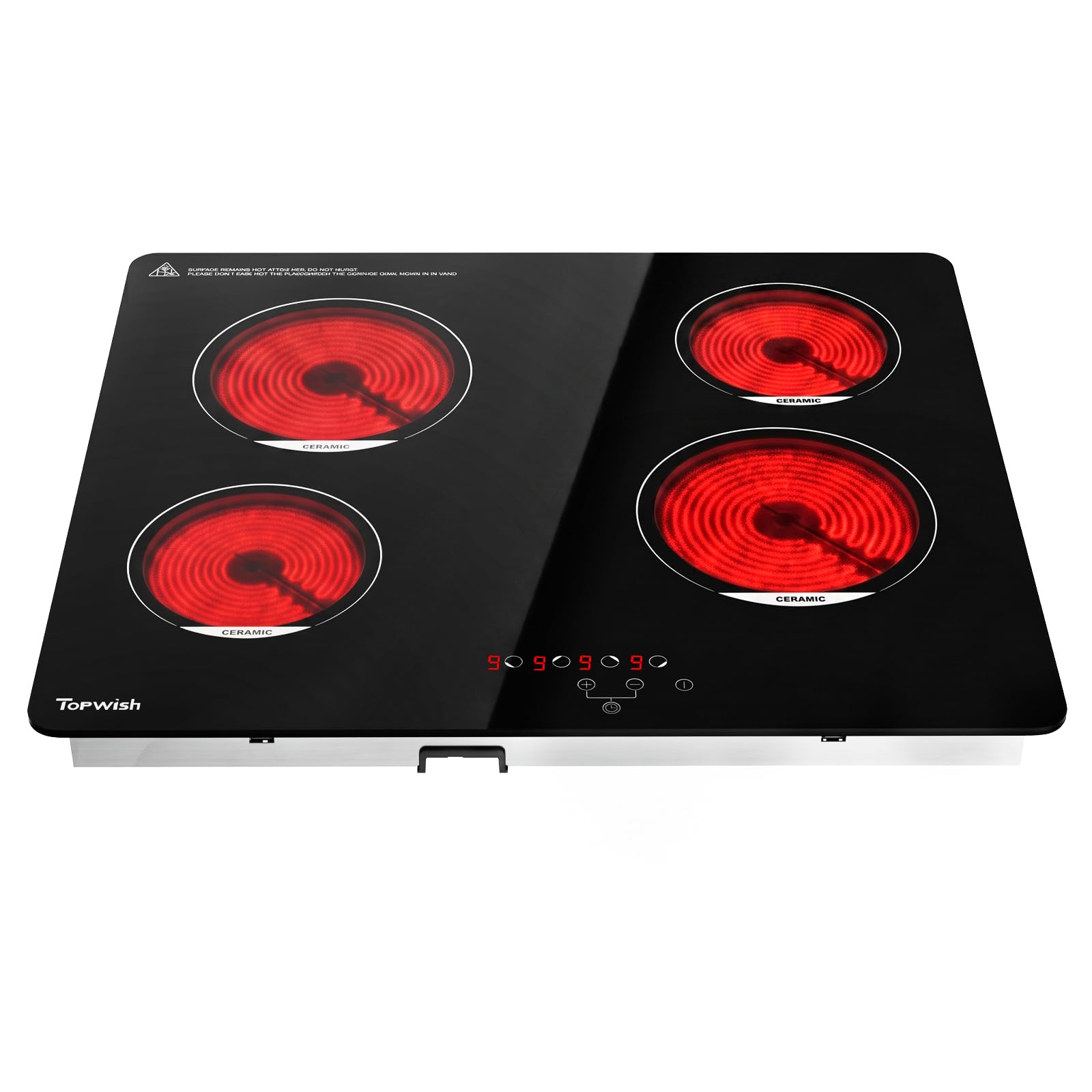 Glaskeramikkochfeld 4 Platten, Topwish Herdplatte 4 Kochfeld Einbau, 6000W | Glaskeramikkochfeld, Kochfeld 4 Platten Kochplatten 4er Elektrisch mit 9 Stufen, Timer, Kindersicherung, für Alle Töpfe