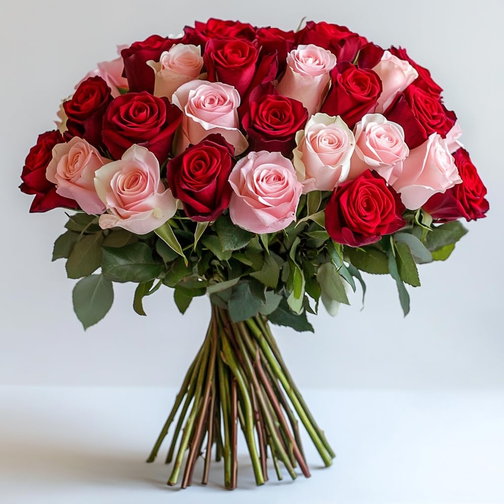GlobalRose 50 Fresh Cut Assorted Roses Bouquet - Responsibly Sourced Roses Fresh Flowers - Flowers Fresh Bouquet for Wedding, Anniversary, Birthday & Special Occasions (2 Bunches of 25 Stems)