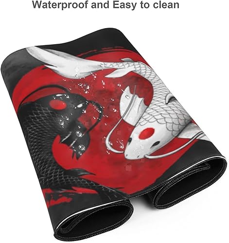Miniatura 7 de Alfombrilla de mouse japonesa con diseño de pez de carpa Yin y Yang Koi, color negro y rojo, XL extendida, base de goma antideslizante, borde