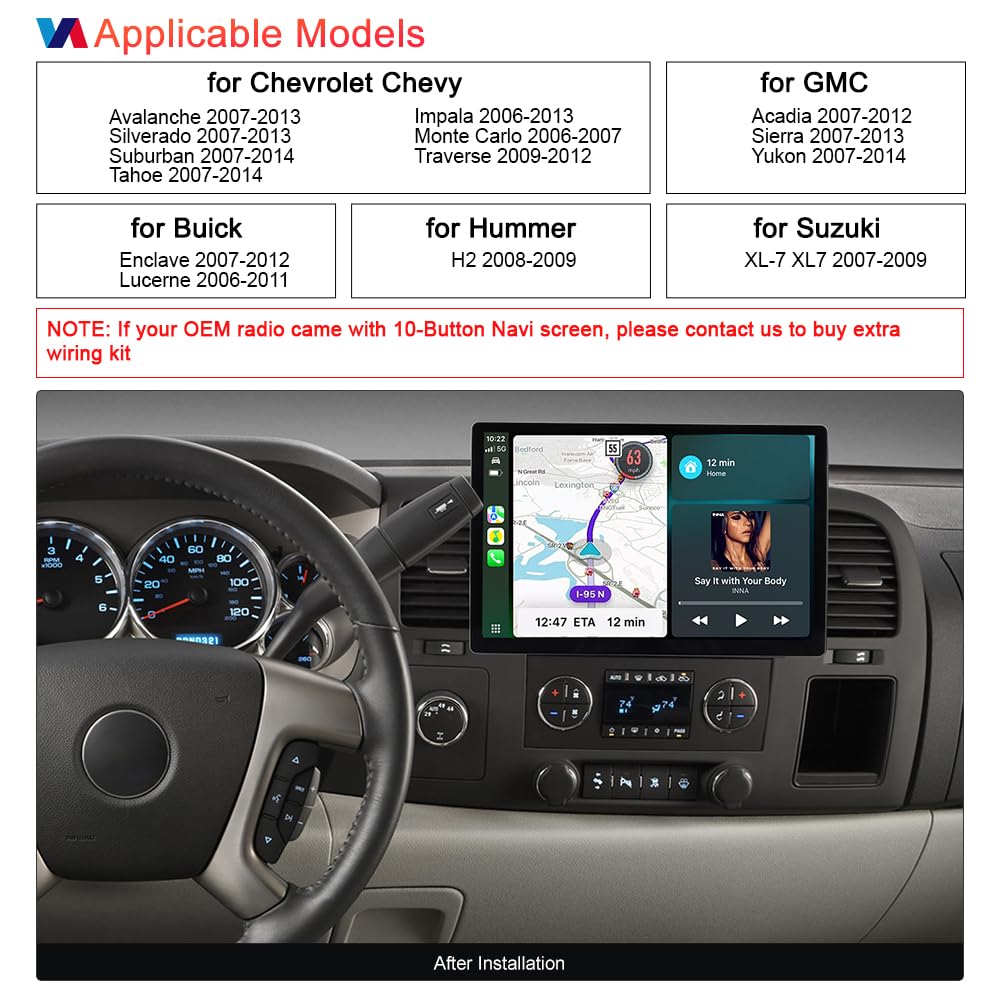 Stereo Radio for 2007 Chevrolet Tahoe GMC Sierra 1500 2012 Chevy Silverado – 13.1” 2K QLED Touchscreen, Wireless CarPlay & Android Auto, Octa-Core Android 14, 4G LTE, HD Backup Camera, Bluetooth 5.0