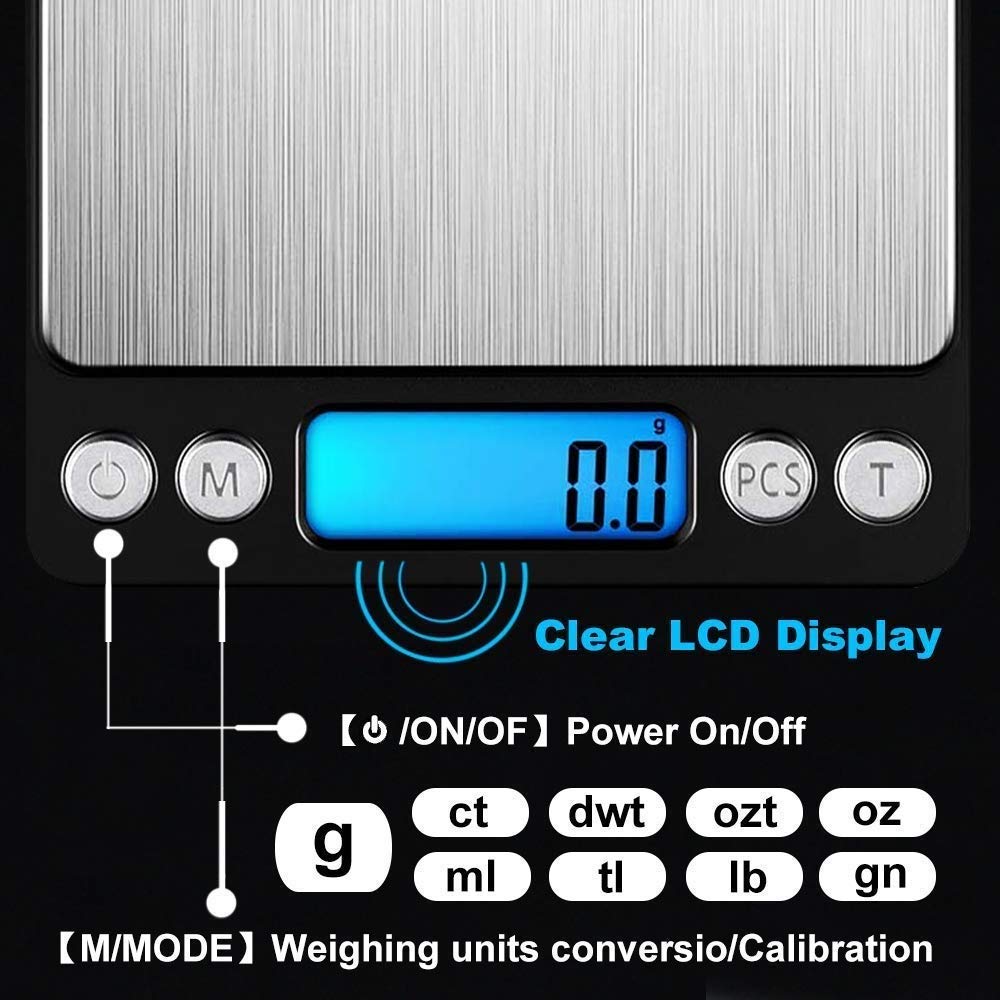 Báscula de Cocina Digital de 3 kg/0,1 g, báscula electrónica Profesional para Alimentos con Pantalla LCD iluminada, Color Negro,