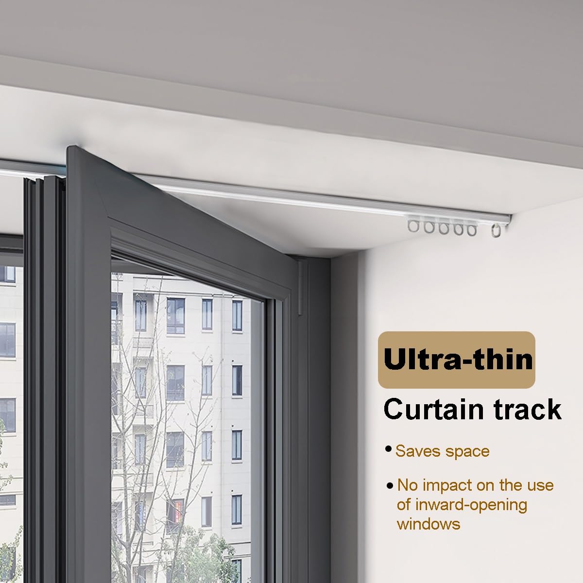Sistema de riel divisor de habitación resistente montado en el techo, riel deslizante de aluminio de 1,30 m para balcones y espacios abiertos, funcionamiento silencioso (negro)