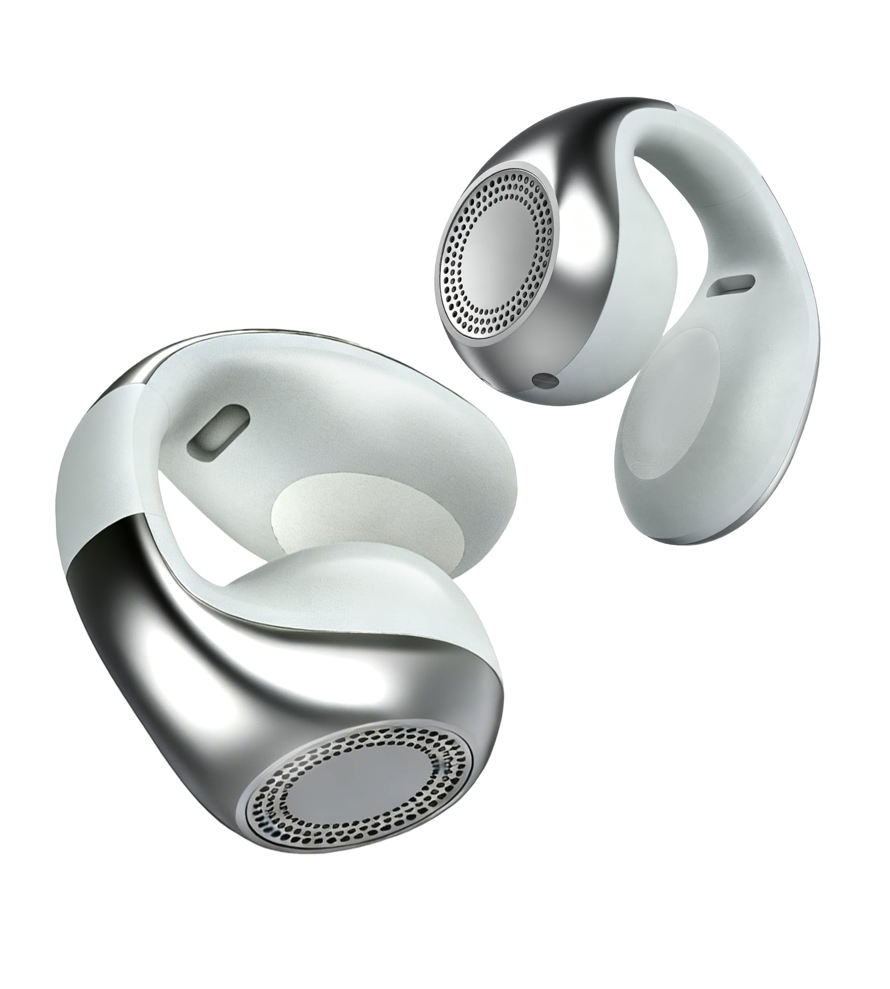 King Lucky Clip-On Earbuds,Comfort Air Cushion Open Ear Earbuds Wireless Bluetooth 6.0 Multipoint, Open Ear Headphones with Mic,Anti-Mistouch,45H Playtime for Sports,Small Ears&amp;Sleep (Silver)