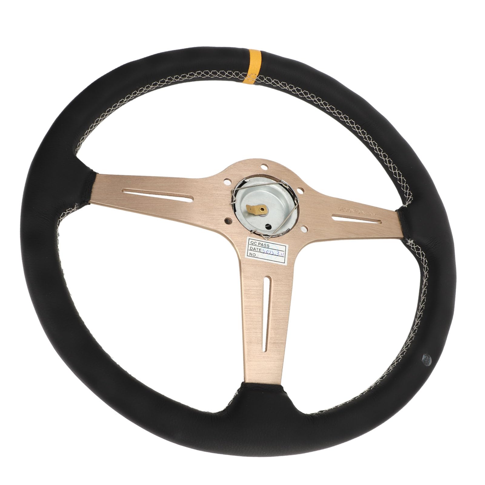 Volante in Pelle da 14,5 Pollici con Cuciture Bianche e Telaio in Rame, Universale per la Maggior Parte delle Auto, Compatibile con Adattatori per Mozzi da Standard a 6 Bulloni, Diametro 14,5