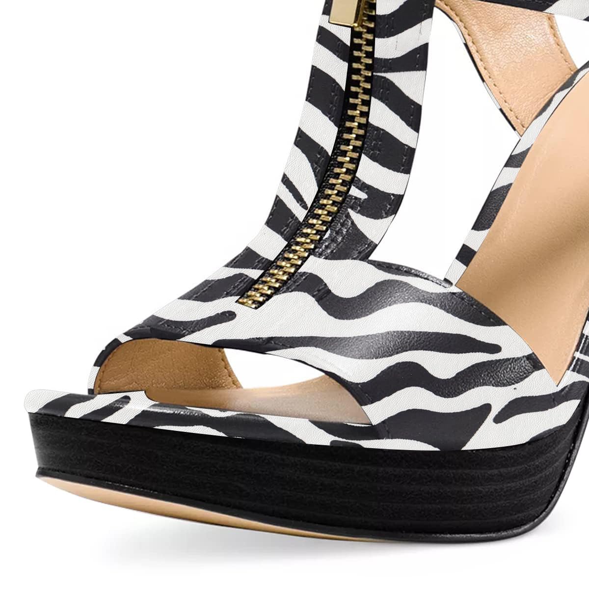 FSJ Women Peep Open Toe T-Strap Front Zipper Chunky Stacked High Heel Sandal Booties Platform Pumps Shoes Size 4-15 US: 8.5 Stripes