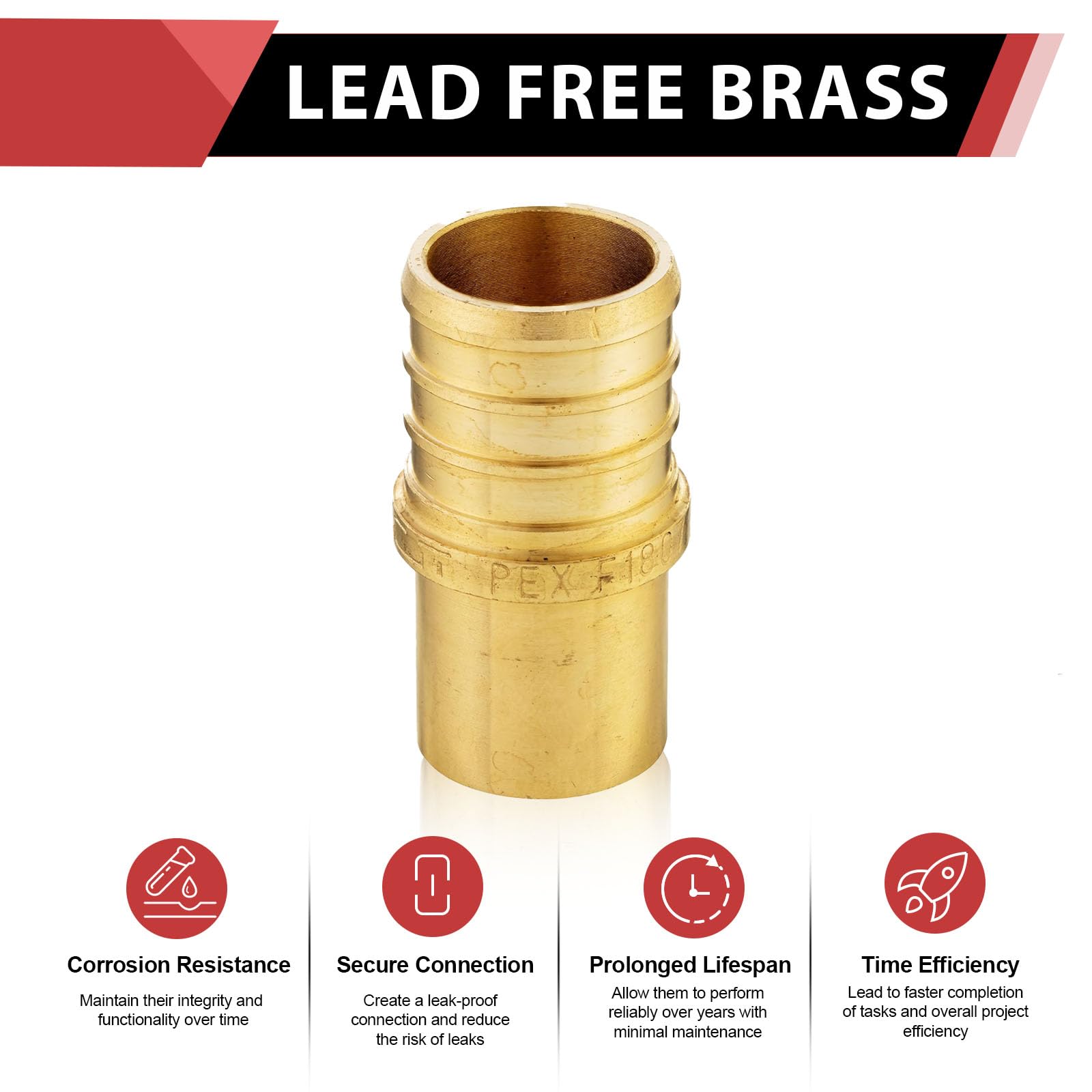 Paquete de 5 accesorios de latón EFIELD Pex Barb Crimp de 1 x 3/4 pulgadas adaptador de cobre macho (tubo de cobre interior), ASTM F1807 (5)