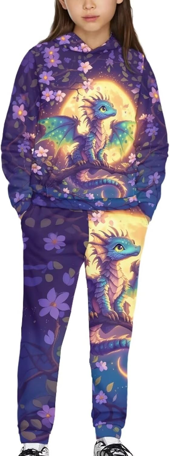 Girls Clothes 2-Piece Hoodie Tracksuit with Pockets Pant Sets