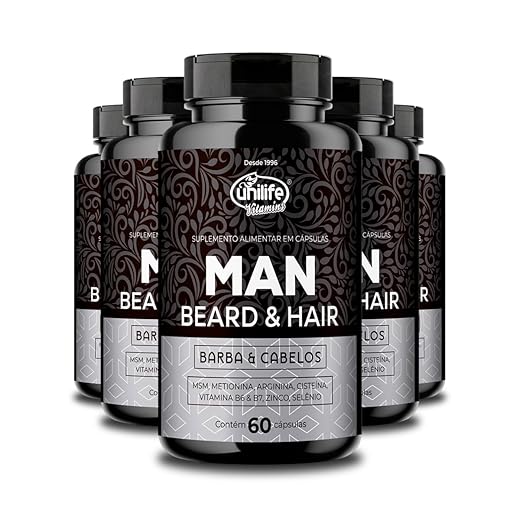 Kit 5 Man Beard & Hair Unilife 60 Cápsulas 600mg