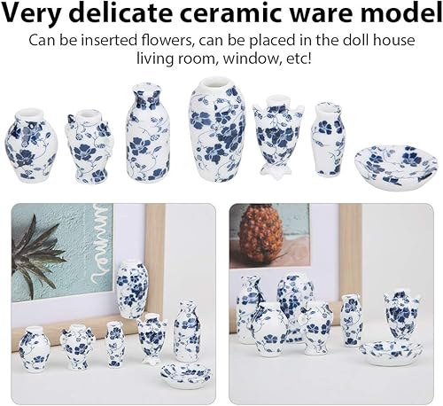Miniatura 5 de Jarrón de casa de muñecas 1:12, mini jarrón de porcelana azul y blanca con un fuerte estilo chino de porcelana para decoración del hogar, accesorios