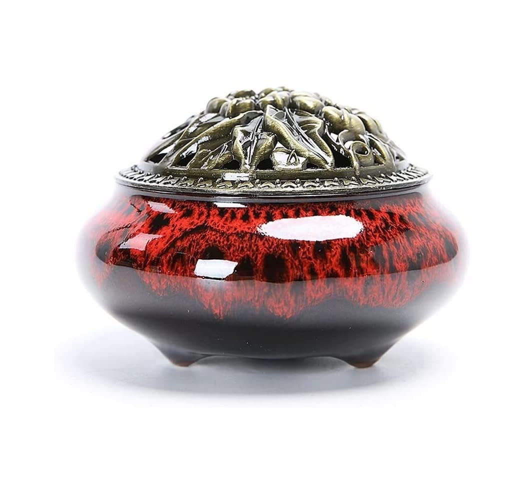Incense Burner Ceramic Incense Burners Portable Porcelain Censer Buddhism Holder Home Tea House Yoga Studio Home Decor(Rosso)