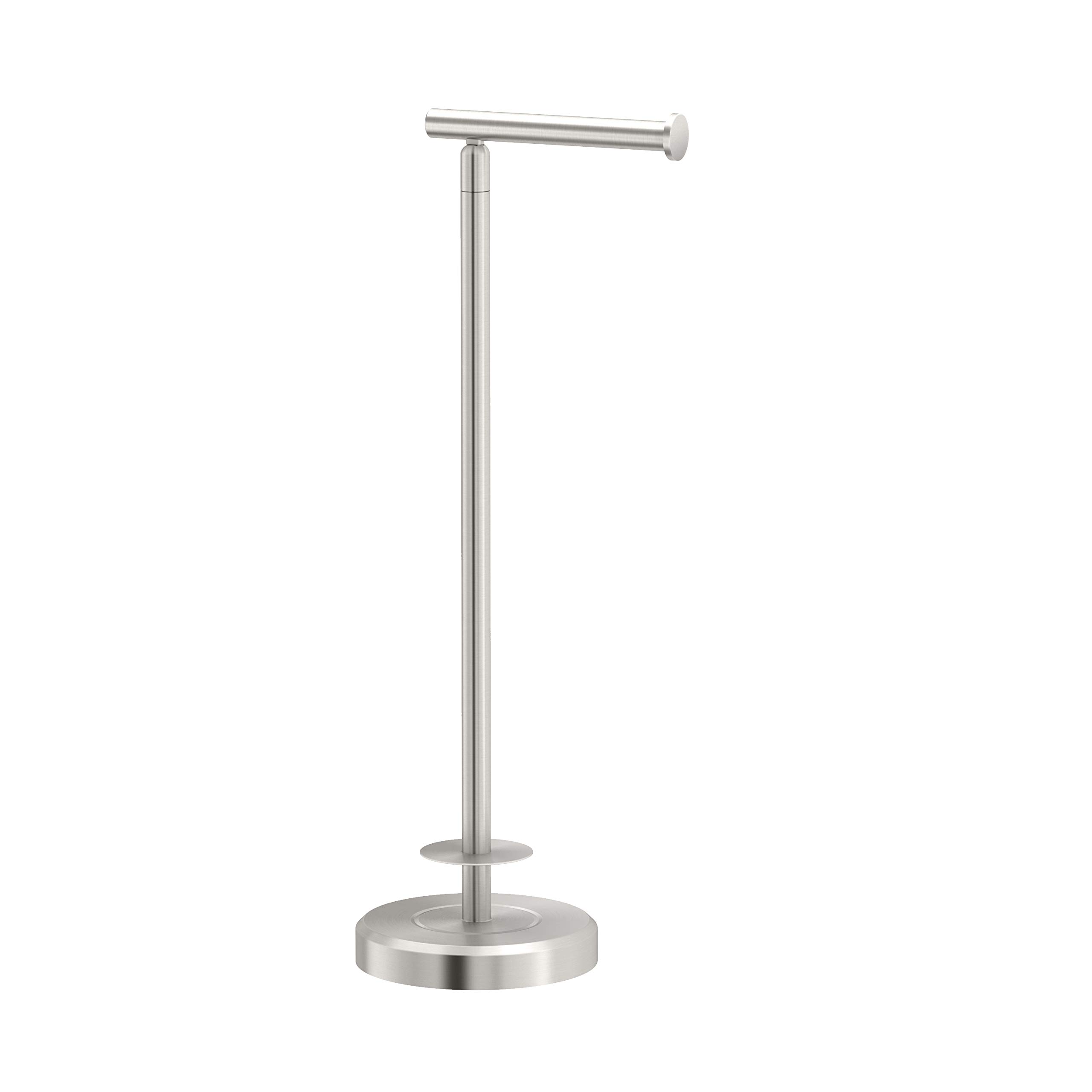 Gatco 1448SN Latitude II Freestanding Toilet Paper Holder with Storage, Satin Nickel/Stand Alone 22.25" H Toilet Tissue Stand with Reserve Storage for 1-4 Rolls and Weighted Base