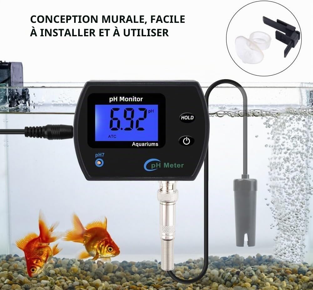 pH-mètre - pH-mètre Moniteur de qualité de l'eau testeur écran LCD sonde d'interface BNC pour Aquariums, Culture hydroponique(Moi)