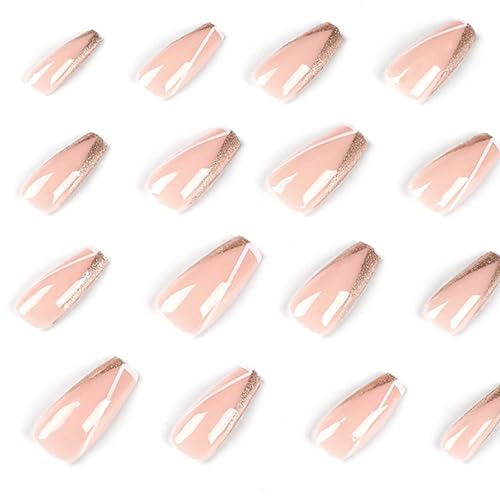 Miniatura 7 de Uñas postizas largas a presión, cuadradas, francesas, de cobertura completa, uñas postizas acrílicas nude, para mujeres y niñas, 24 unidades (blanco