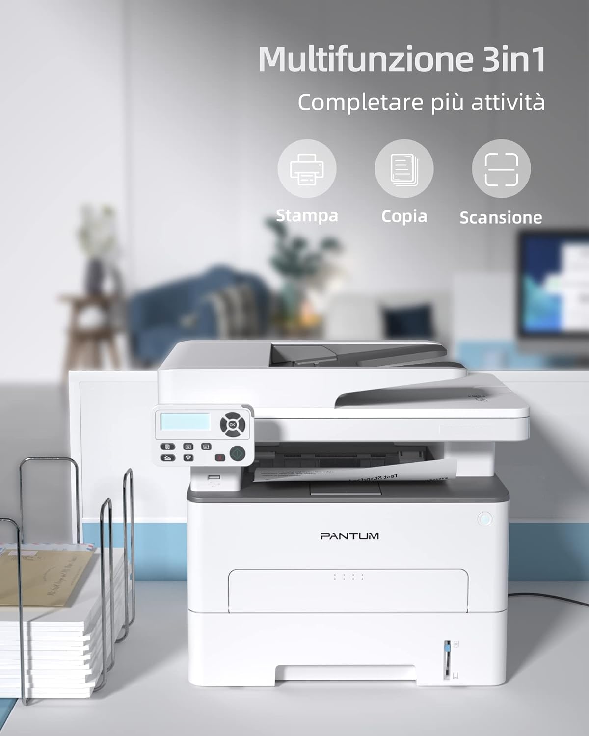 PANTUM Stampante multifunzione M7100DW Laser Monocolore 3 in 1 (Stampante, Scaner e copiatrice) 256MB, A4-ADF- 1200X1200-33 ppm - Capacità: 250 H. - Duplex (PCL)-USB 2.0, Scheda Rete, Wi-Fi
